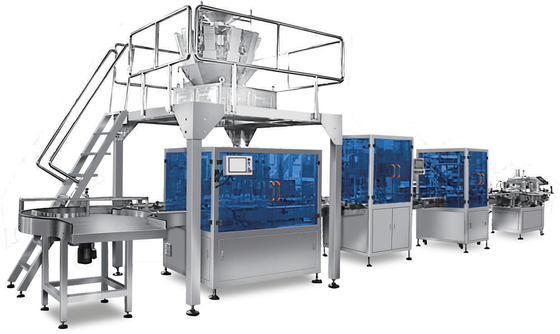Catena di imballaggio automatica di flusso orizzontale granelli che pesano coperchiamento imbottigliante
